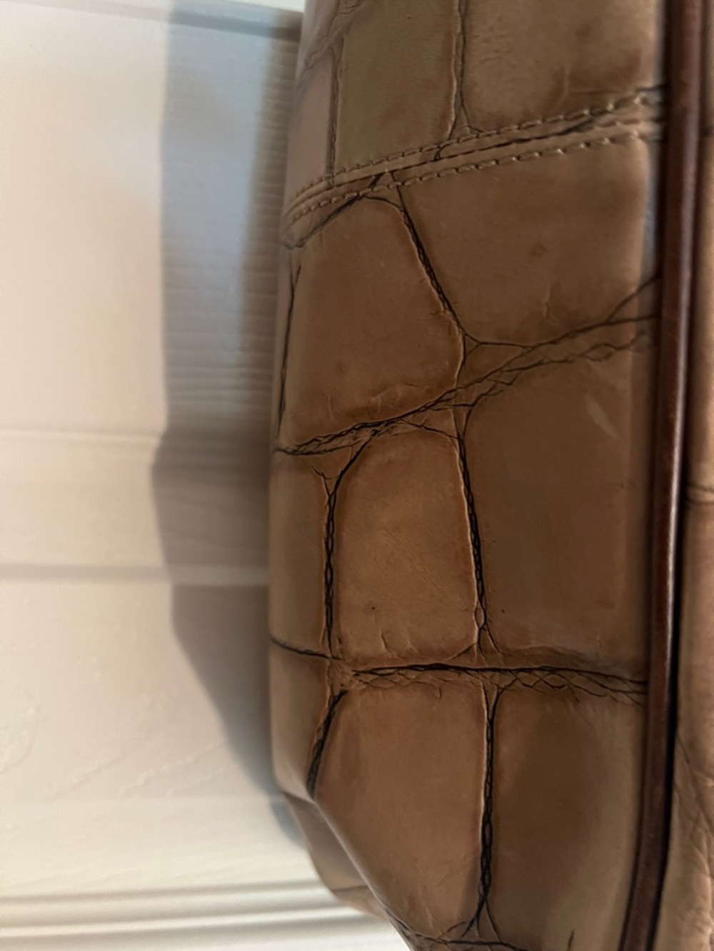 Dooney & Bourke Taupe Croc-Embossed Shoulder Bag with Dark Brown Strap - Picture 3 of 6